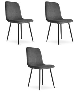 Chaise Rift - Velours Côtelé Gris / Pieds Noirs X 3 60x56x58