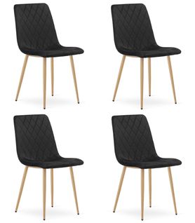Chaise Turin - Velours Noir, Pieds Couleur Bois X 4 85x58x57