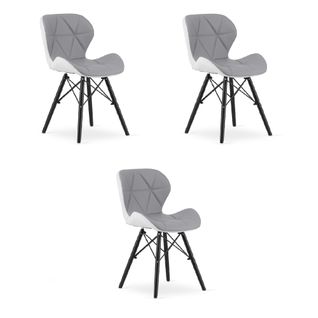 Chaise Lago Similicuir - Gris-blanc / Pieds Noirs X 3 60x50x50