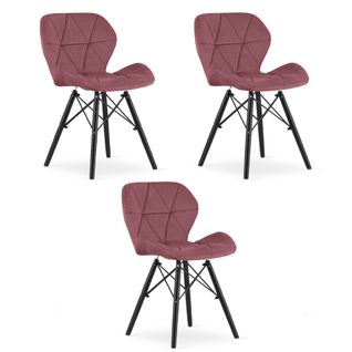 Chaise Lago Velours - Rose Foncé/pieds Noirs X 3 60x50x50