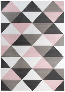 Tapis De Chambre Enfant Rose Gris Blanc Noir Triangles Doux Fin Pinky 120x170