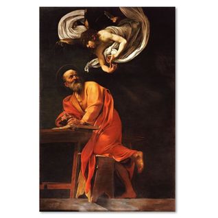 Tableau Reproduction Photo Du Caravage - Inspiration St. Matthieu 70 X 100 Cm Rouge