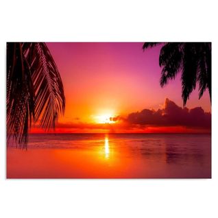 Tableau Coucher De Soleil Et Palmiers 3 40 X 60 Cm Rose