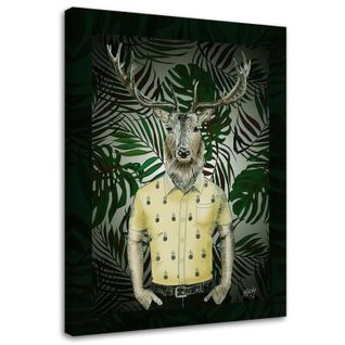 Tableau L'homme à La Tête De Cerf 50 X 70 Cm Vert