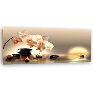 Tableau Bougies Bois Et Pierres Zen 120 X 40 Cm Beige