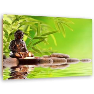 Tableau Bois Bouddha Zen 60 X 40 Cm Vert