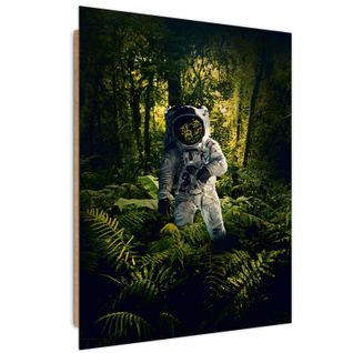 Tableau Bois Astronaute Parmi Les Plantes Abstraction 70 X 100 Cm Vert