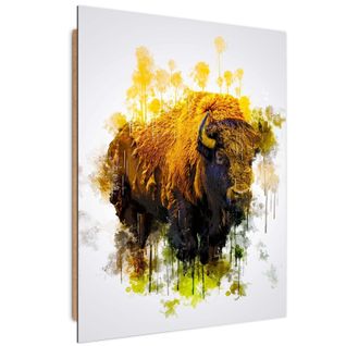 Tableau Bois Massif Bison 70 X 100 Cm Jaune