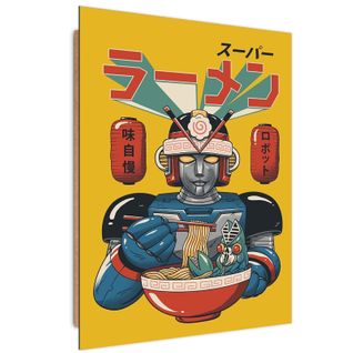Tableau Bois Manger Robot Anime 50 X 70 Cm Jaune