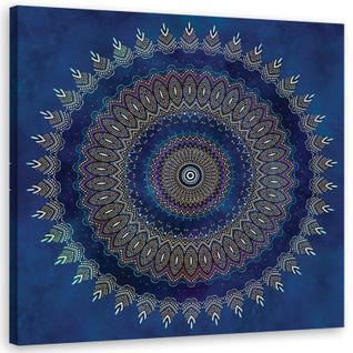 Tableau Mandala, Abstraction 60 X 60 Cm Bleu