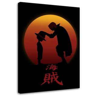 Tableau One Piece Monkey D. Luffy Et Shanks Sur Coucher De Soleil 40 X 60 Cm Noir