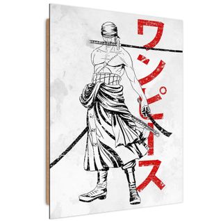 Tableau Bois One Piece Roronoa Zoro I 70 X 100 Cm Blanc