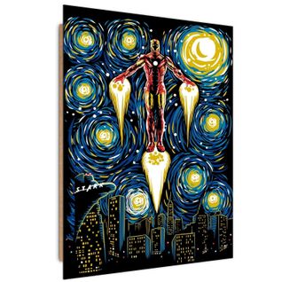 Tableau Bois Ironman Dans Le Style De Van Gogh 70 X 100 Cm Bleu