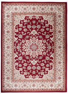 Tapis Salon Classique Rouge Crème Beige Médaillon Fin 60x100 Colorado