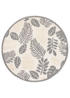 Tapis Extérieur Intérieur Gris Beige Feuilles 3d Ø 160 Cm Viera Rond