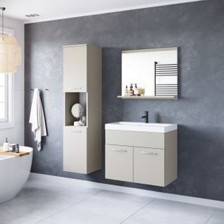 Salle De Bain Suspendue Lavabo Miroir + Colonnes Beige Cachemire Mat