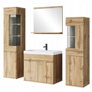 Salle De Bain Suspendue Lavabo Miroir + Éléments Verre Chêne Wotan