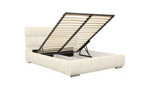 Lit coffre avec sommier relevable 160x200 cm BUENO tissu blanc