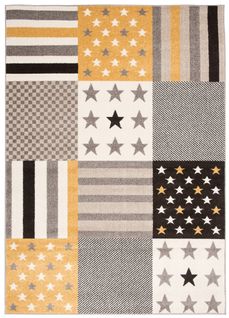 Tapis Salon Chambre Design Jaune Crème Marron Patchwork 200 X 300 Cm