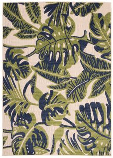 Tapis Extérieur Intérieur Vert Bleu Feuilles 140x200 cm