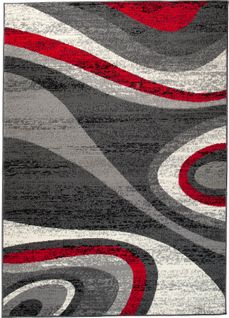 Tapis Salon Rectangle Rouge Gris Abstrait Vagues Fin Dream 160x220