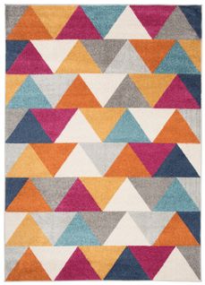 Tapis Salon Chambre Turquoise Gris Crème Orange Triangles 160 X 220 Cm Lazur