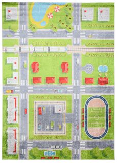 Tapis Enfant Bébé Vert Multicolore Ville Fin Doux 160x230 cm Emma