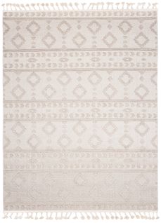 Tapis Extérieur Intérieur Beige Crème Ethnique Franges Effet 3d Boucle 140x200 cm