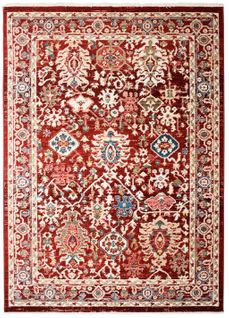 Tapis Salon Rouge Vert Crème Bleu Beige Oriental Franges Fin 120x170 cm