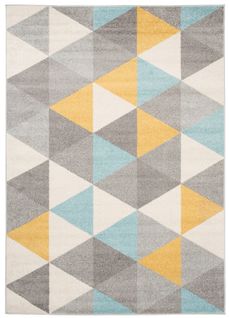 Tapis Salon Chambre Turquoise Gris Crème Jaune Triangles 80 X 150 Cm Lazur