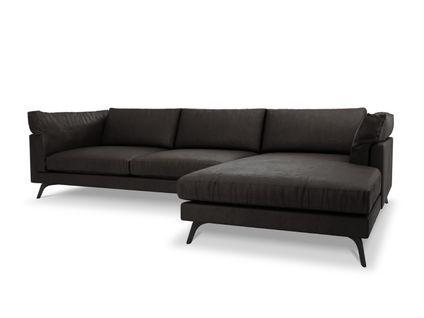 Canapé D'angle Droit "camille" 5 Places En Cuir Véritable Graphite
