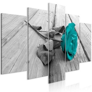 Tableau Fleurs Rose On Wood (5 Parts) Wide Turquoise 200x100 Cm