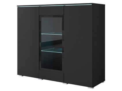 Vitrine Haute 120 Cm LED 3 Portes, Noir Mat