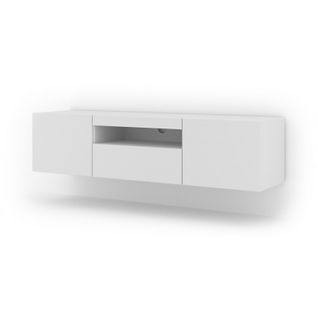 Aura Meuble TV Bas Universel 150 Cm à Suspendre Ou à Poser  - Buffet Hi-fi - Blanc Sans LED