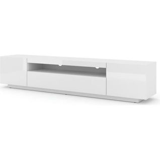 Meuble TV Bas Universel Aura 200 Cm à Suspendre Ou à Poser Blanc Mat / Blanc Brillant Sans LED