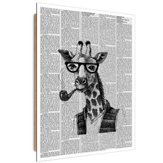 Tableau Bois Girafe Dans Le Journal 40 X 50 Cm Blanc
