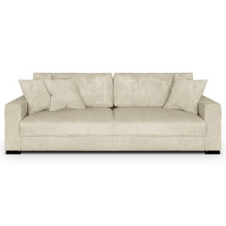 Canapé Convertible 3 Places En Velours Côtelé Beige - Collection Robin