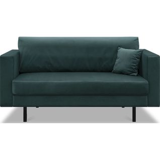 Canapé 2 Places En Velours Bleu, Pieds En Métal Noir - Pia