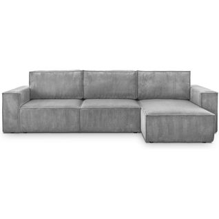 Canapé D'angle 5 Places Convertible Réversible + Coffre - Velours Côtelé Gris Clair - Harper