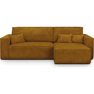 Canapé D'angle Convertible Réversible 4 Places Avec Coffre En Velours Côtelé Jaune Moutarde - Livia