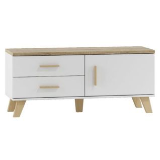 Meuble TV Décor Chêne et Blanc Mat 120 Cm Colin