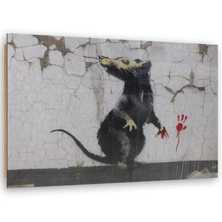 Tableau Bois Banksy Street Art Empreinte De Patte De Rat 120 X 80 Cm Blanc