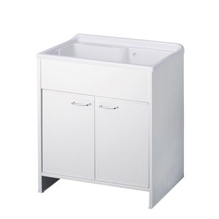 Meuble Buanderie Double Porte Pvc Avec Vasque Bac à Laver Polypropylène 80x50    Blanc
