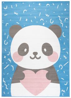 Tapis Enfant Bébé Bleu Blanc Rose Gris Panda 80 X 150 Cm Jolly