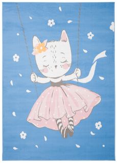 Tapis Enfant Bébé Bleu Rose Blanc Chaton 200 X 300 Cm Jolly