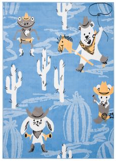 Tapis Enfant Bébé Bleu Gris Blanc Ours Lapin Souris Grenouille 160 X 220 Cm
