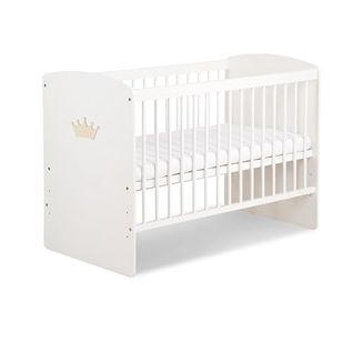 K2 Lit Bébé 120 X 60 Cm Avec Matelas Blanc Avec Couronne - Naturelle
