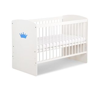 K2 Lit Bébé 120 X 60 Cm Avec Matelas Blanc Avec Couronne - Bleue