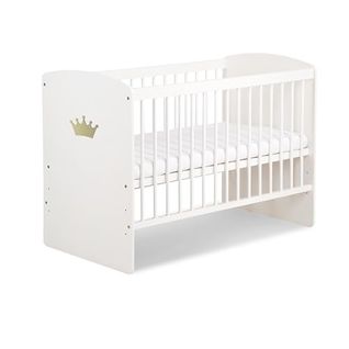 K2 Lit Bébé 120 X 60 Cm Avec Matelas Blanc Avec Couronne Dorée