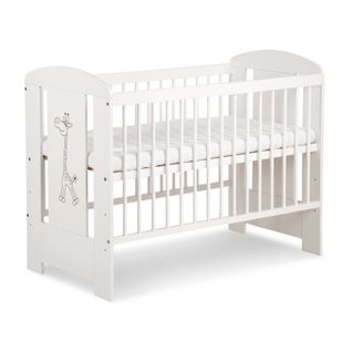 Lit Bébé Girafe 60x120 Cm - Avec Sommier à Lattes 3 Niveaux Réglables En Hauteur - Bois De Pin Laqué